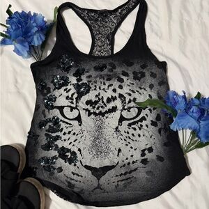 Express Black Cheetah Face Tank Top